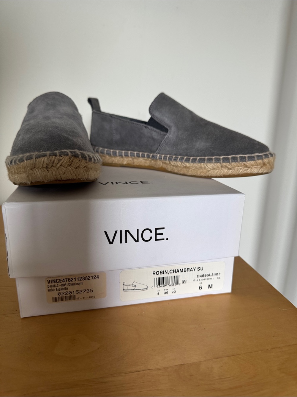 Vince Robin Chambray Suede Espadrille Slip-On - Gray